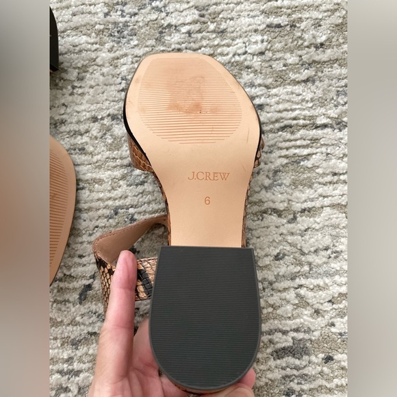 J.Crew Dylan Brown Leather Buckle Block Heel Sandals Size 6 Snake Skin Print - Picture 9 of 10